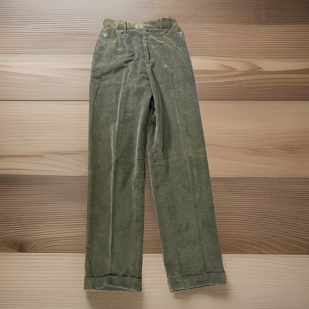 Vtg 80s Ralph Lauren High Rise Corduroy Pants Womens 8 Olive Green Made in USA